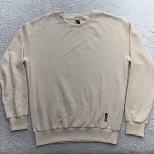 Comfrt Mens Waffle Knit Crewneck Sweatshirt Cream Off White Thermal Small